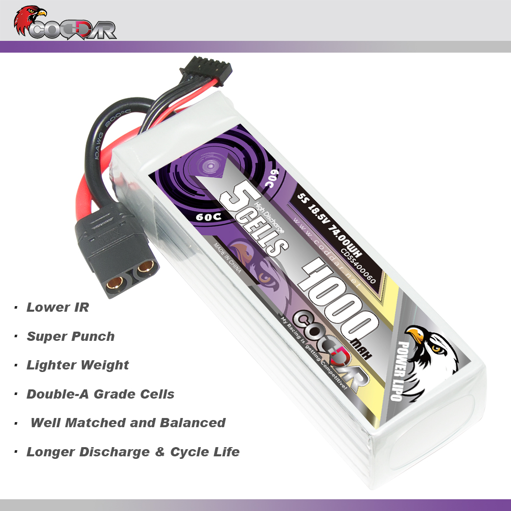 CODDAR 5S 4000MAH 18.5V 60C Soft Pack RC Lipo Battery