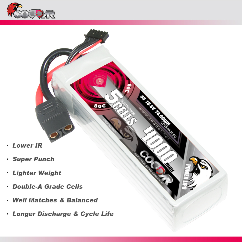 CODDAR 5S 4000MAH 18.5V 80C Soft Pack RC Lipo Battery