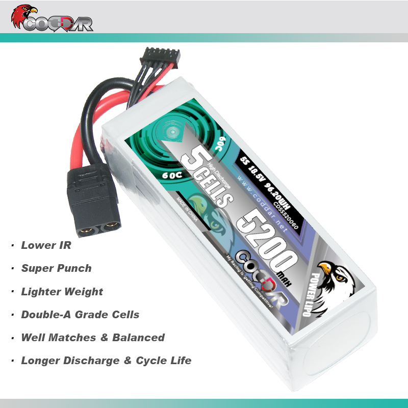 CODDAR 5S 5200MAH 18.5V 60C Soft Pack RC Lipo Battery
