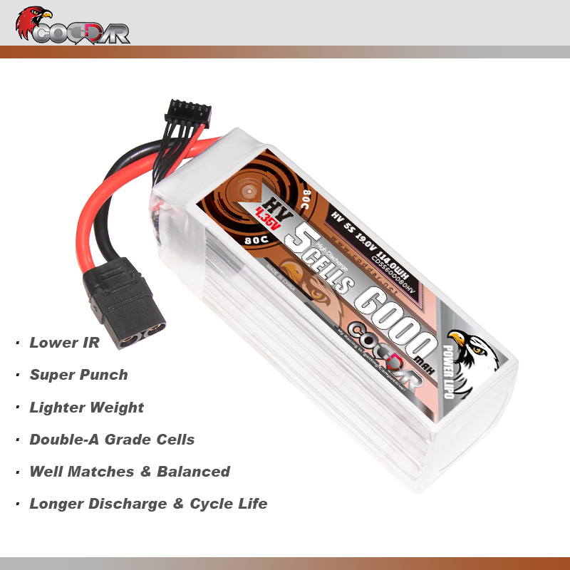 CODDAR 5S 6000MAH 19V 80C XT90 Soft Pack LiHV RC Lipo Battery