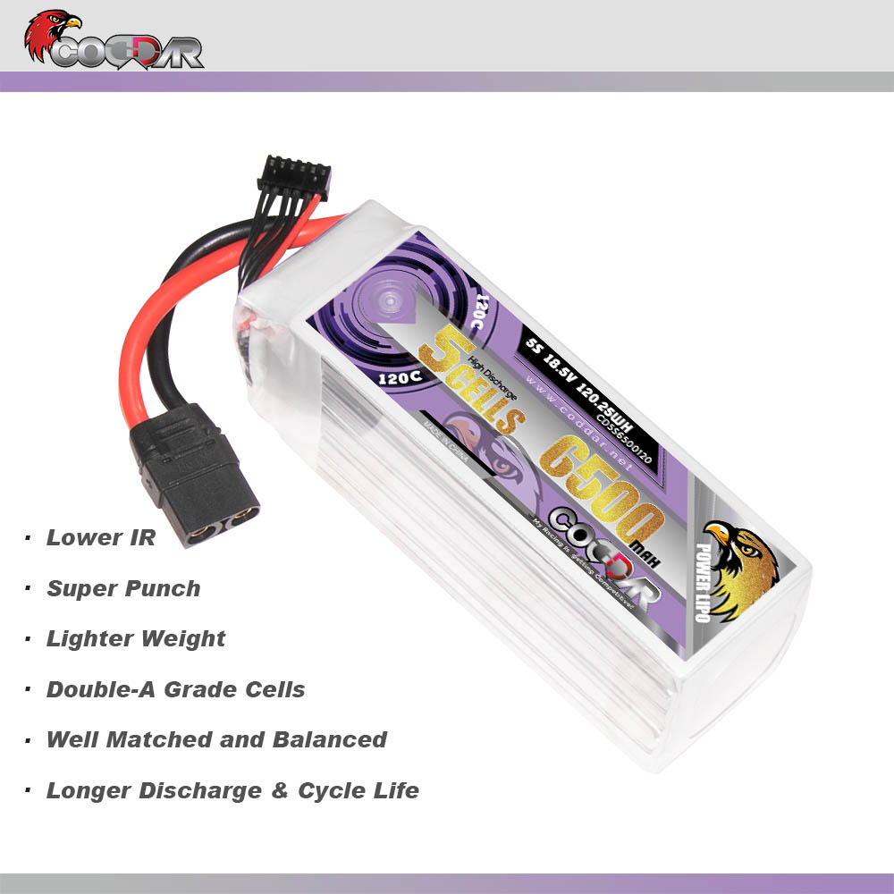 CODDAR 5S 6500MAH 18.5V 120C Soft Pack RC Lipo Battery