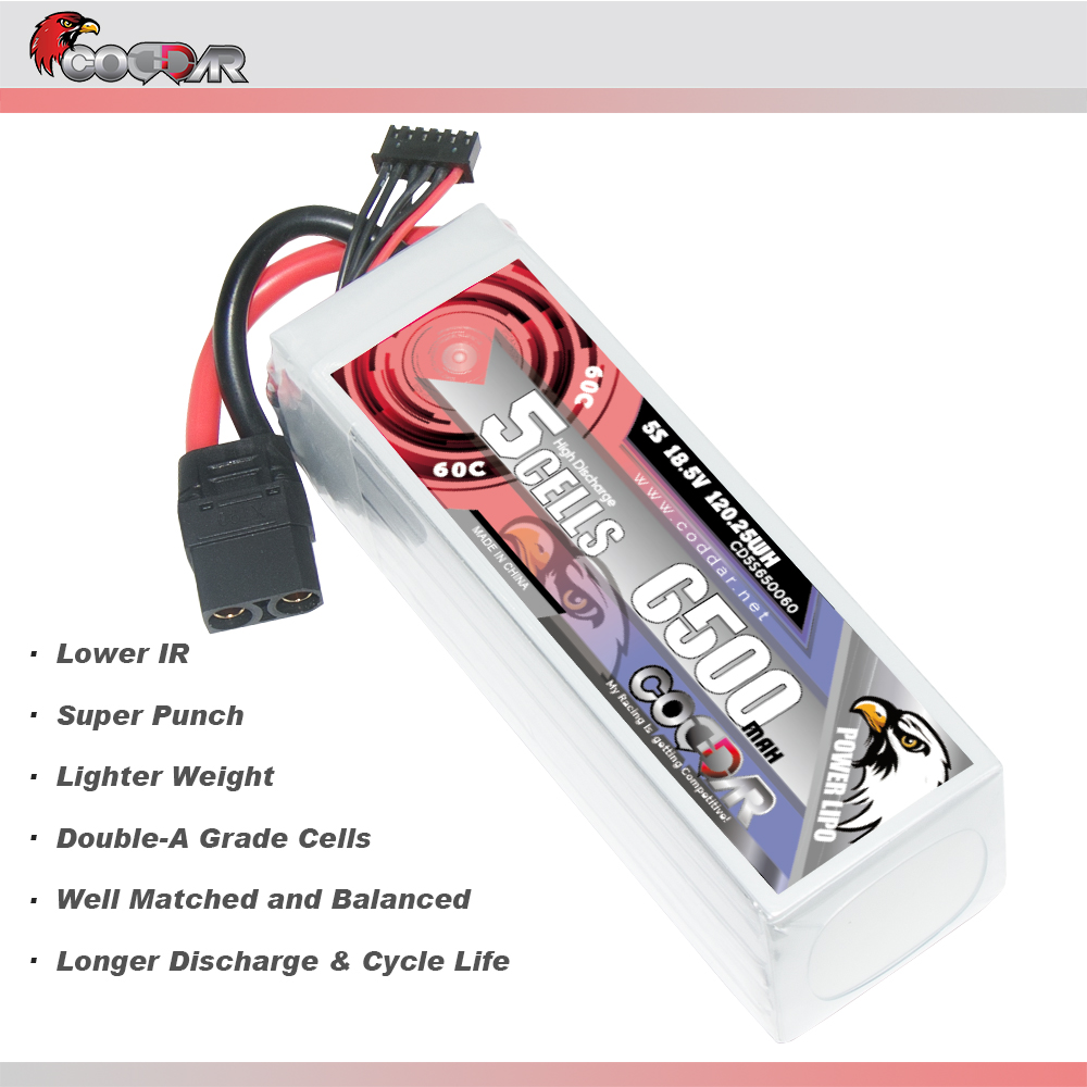 CODDAR 5S 6500MAH 18.5V 60C Soft Pack RC Lipo Battery