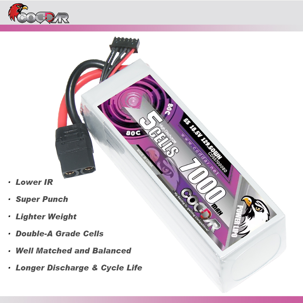 CODDAR 5S 7000MAH 18.5V 80C XT90 Soft Pack RC Lipo Battery