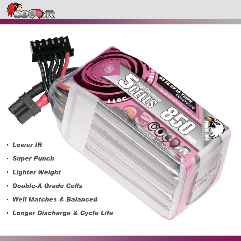 CODDAR 5S 850MAH 18.5V 110C XT30 RC LiPo Battery
