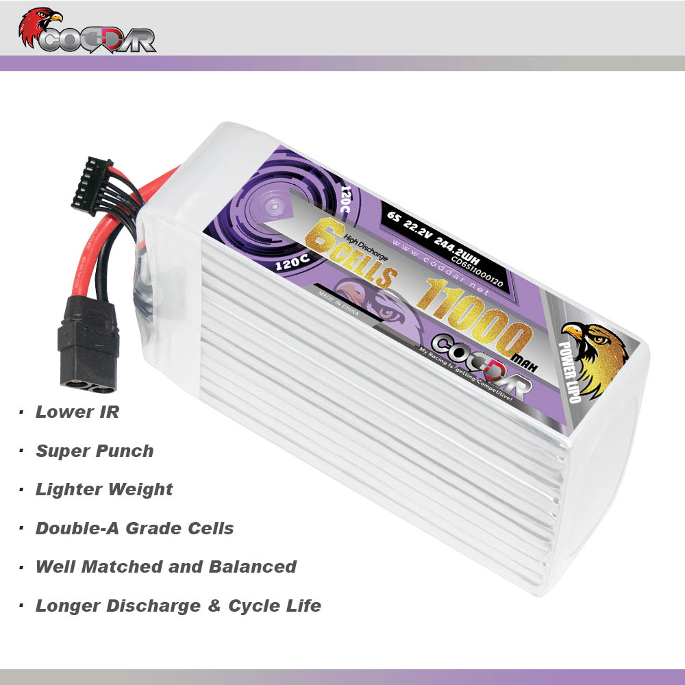CODDAR 6S 11AH 11000MAH 22.2V 120C Soft Pack RC Lipo Battery