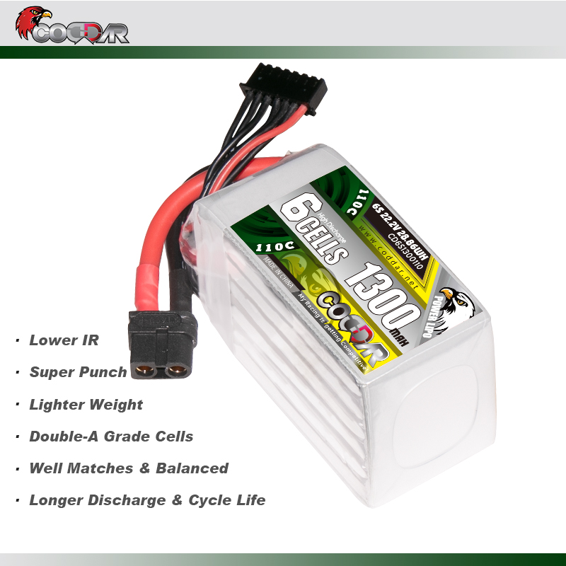 CODDAR 6S 1300MAH 22.2V 110C Soft Pack RC Lipo Battery