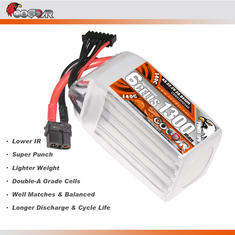 CODDAR 6S 1300MAH 22.2V 140C Soft Pack RC Lipo Battery