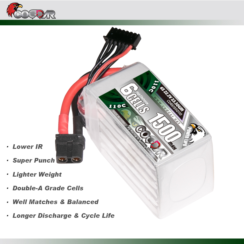 CODDAR 6S 1500MAH 22.2V 110C Soft Pack RC Lipo Battery