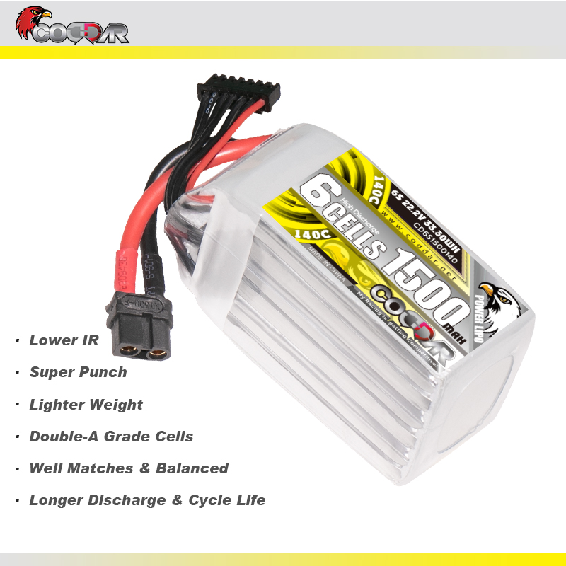 CODDAR 6S 1500MAH 22.2V 140C Soft Pack RC Lipo Battery
