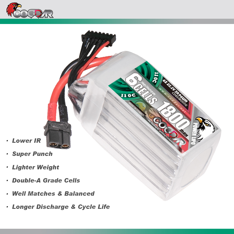 CODDAR 6S 1800MAH 22.2V 110C Soft Pack RC Lipo Battery