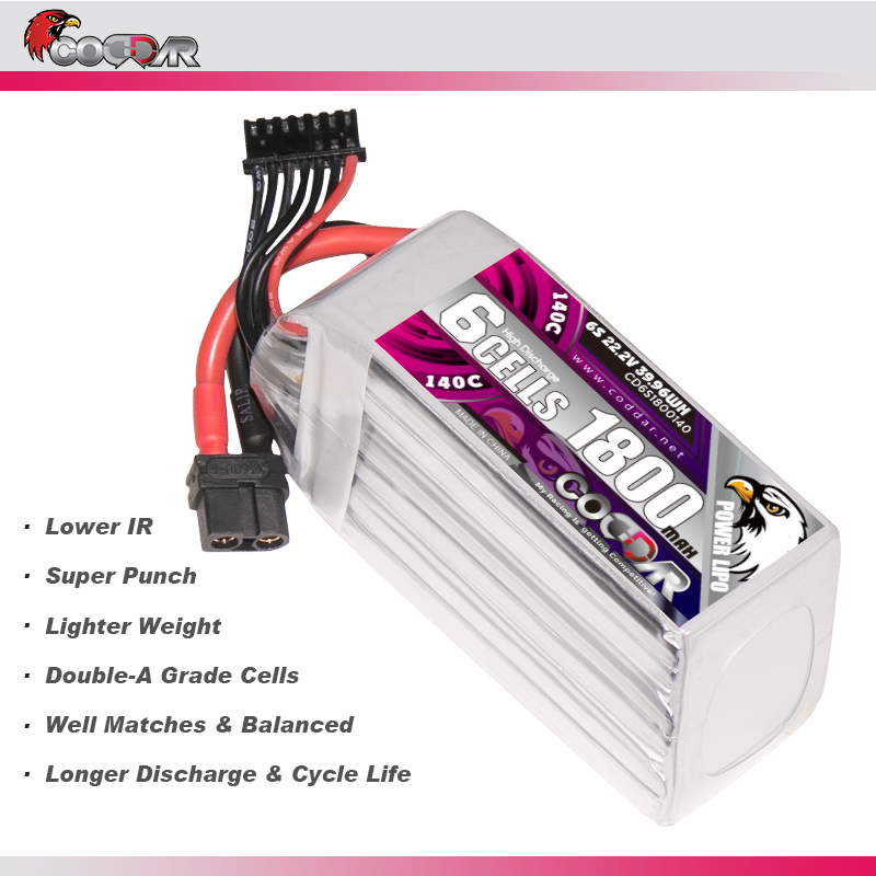 CODDAR 6S 1800MAH 22.2V 140C Soft Pack RC Lipo Battery