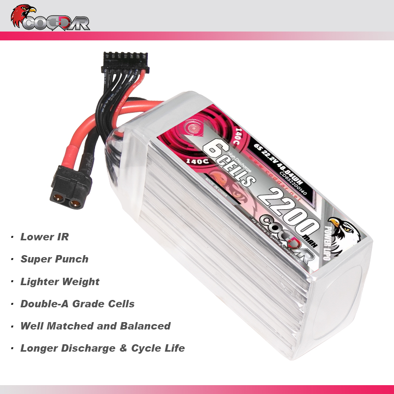 CODDAR 6S 2200MAH 22.2V 140C Soft Pack RC Lipo Battery