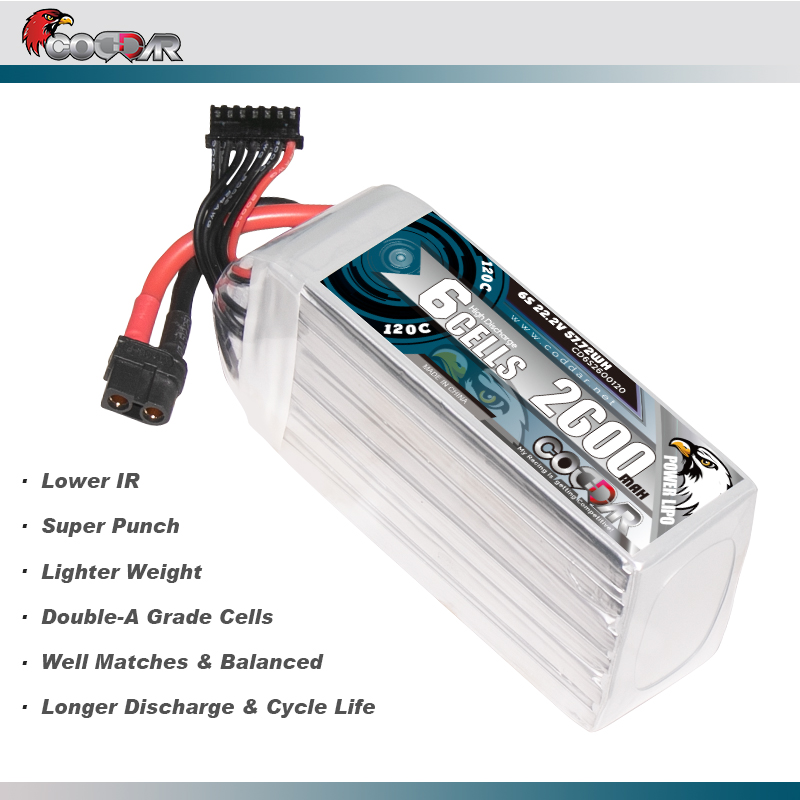 CODDAR 6S 2600MAH 22.2V 120C Soft Pack RC Lipo Battery