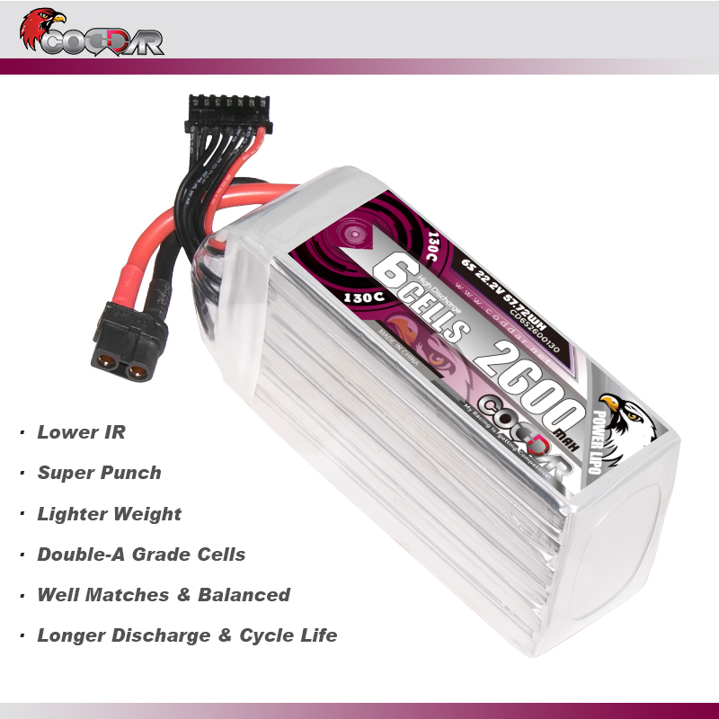 CODDAR 6S 2600MAH 22.2V 130C Soft Pack RC Lipo Battery