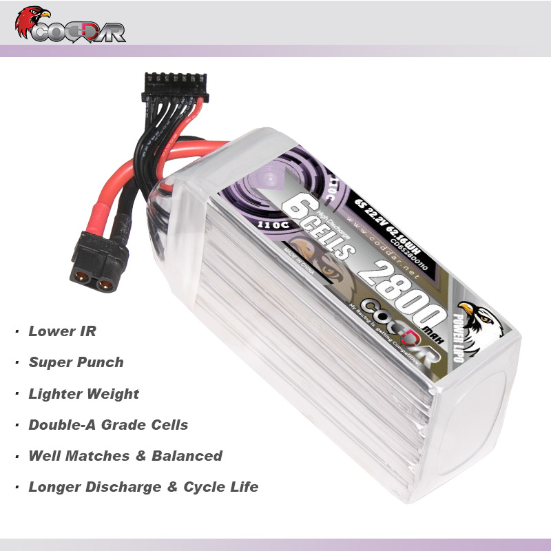 CODDAR 6S 2800MAH 22.2V 110C Soft Pack RC Lipo Battery