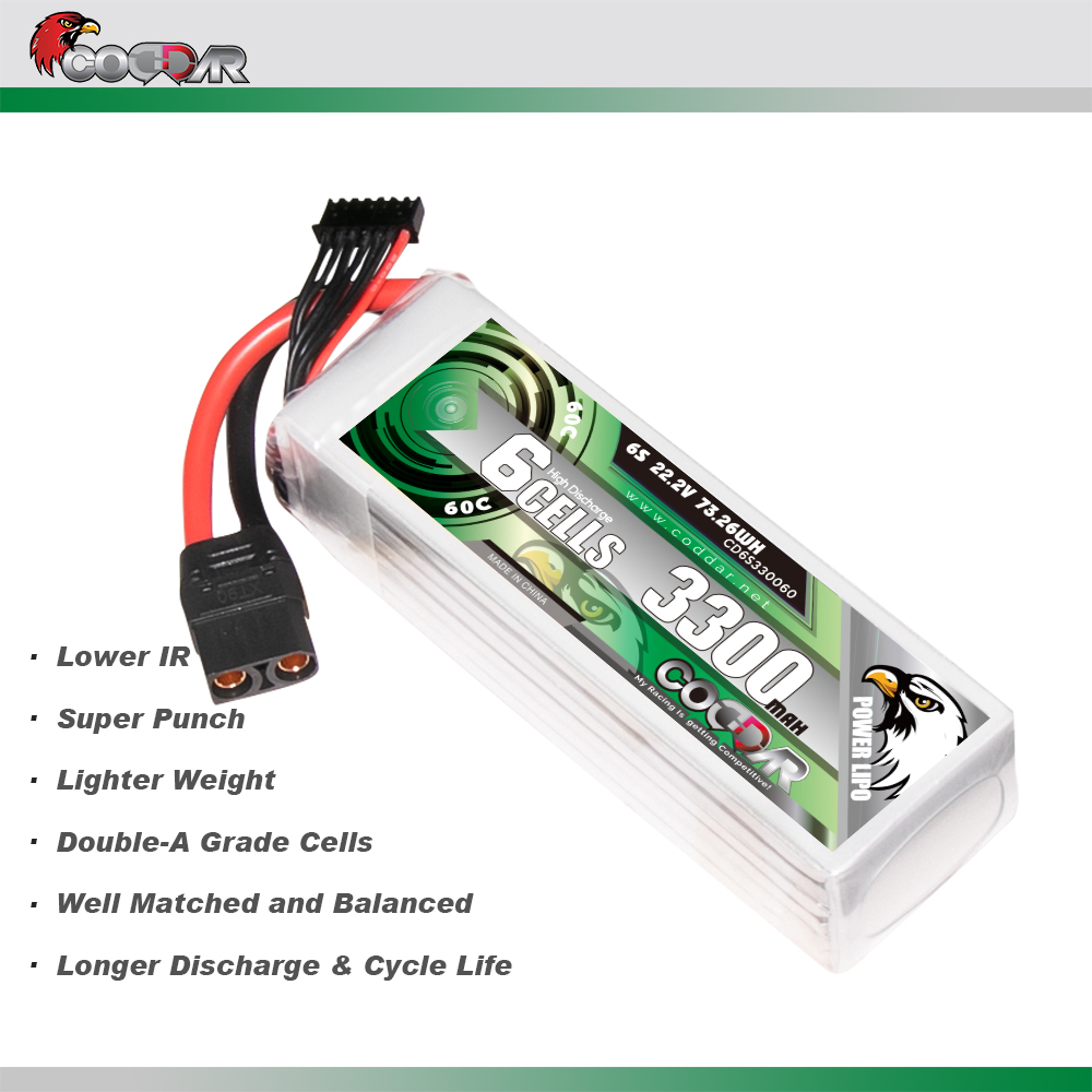 CODDAR 6S 3300MAH 22.2V 60C Soft Pack RC Lipo Battery