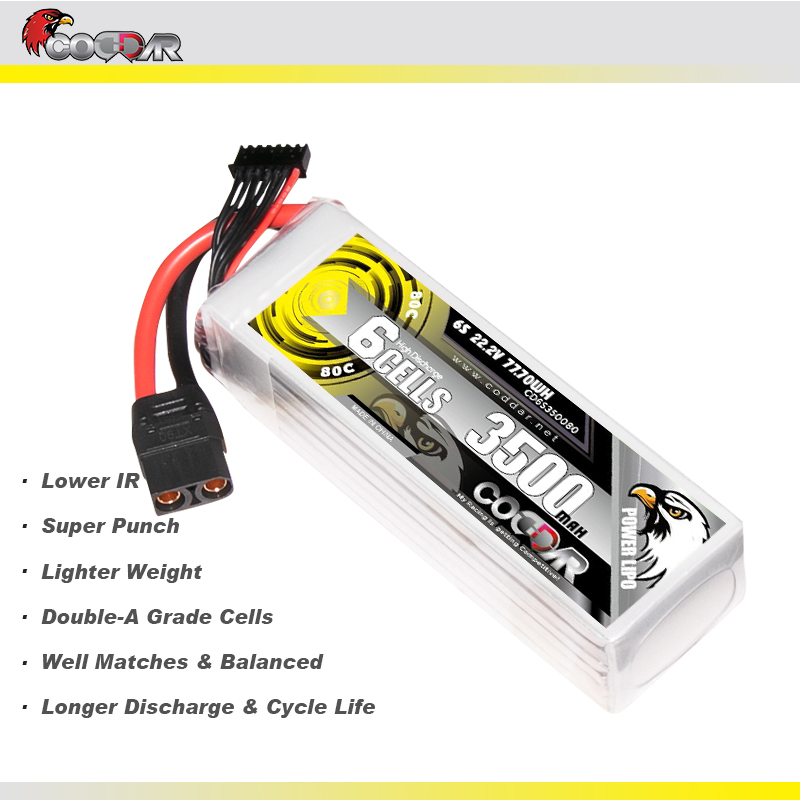 CODDAR 6S 3500MAH 22.2V 80C Soft Pack RC Lipo Battery