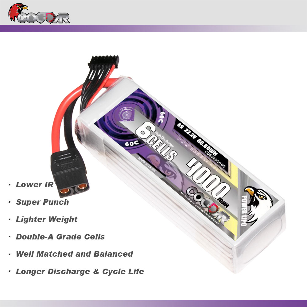 CODDAR 6S 4000MAH 22.2V 60C Soft Pack RC Lipo Battery