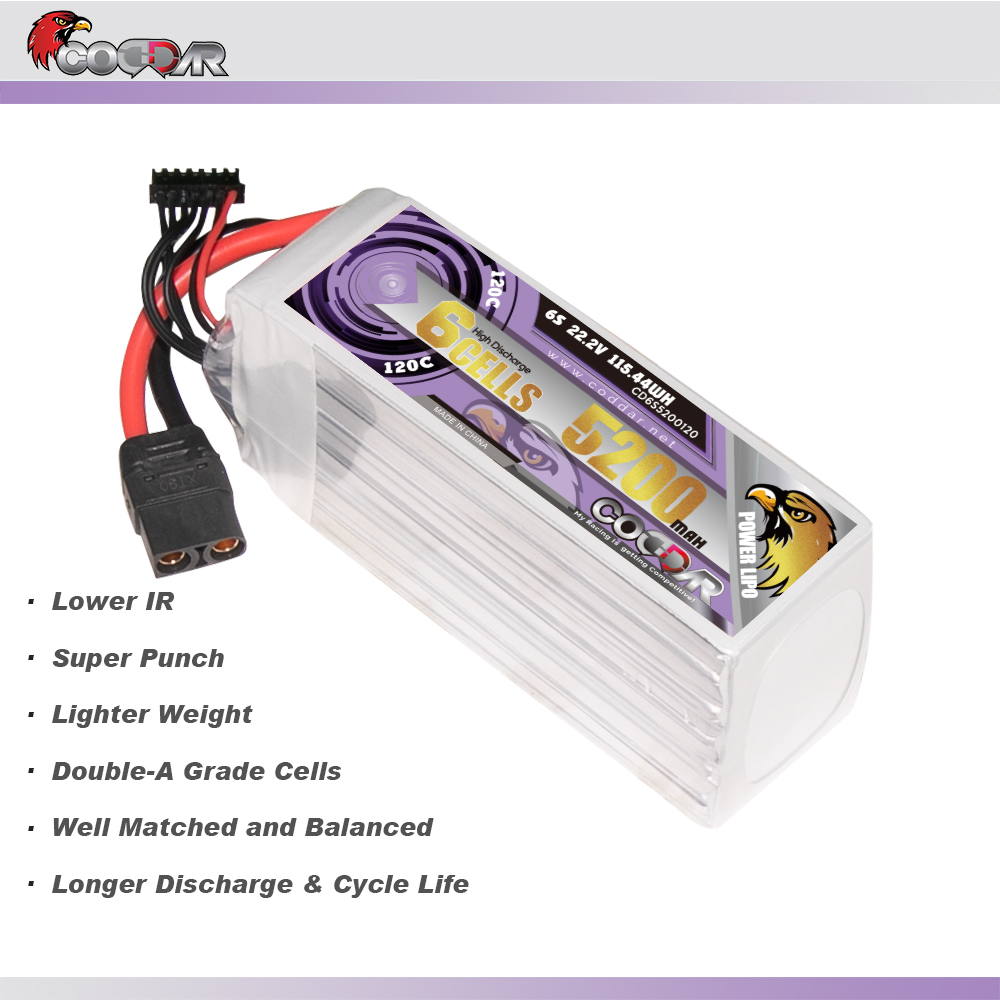 CODDAR 6S 5200MAH 22.2V 120C Soft Pack RC Lipo Battery