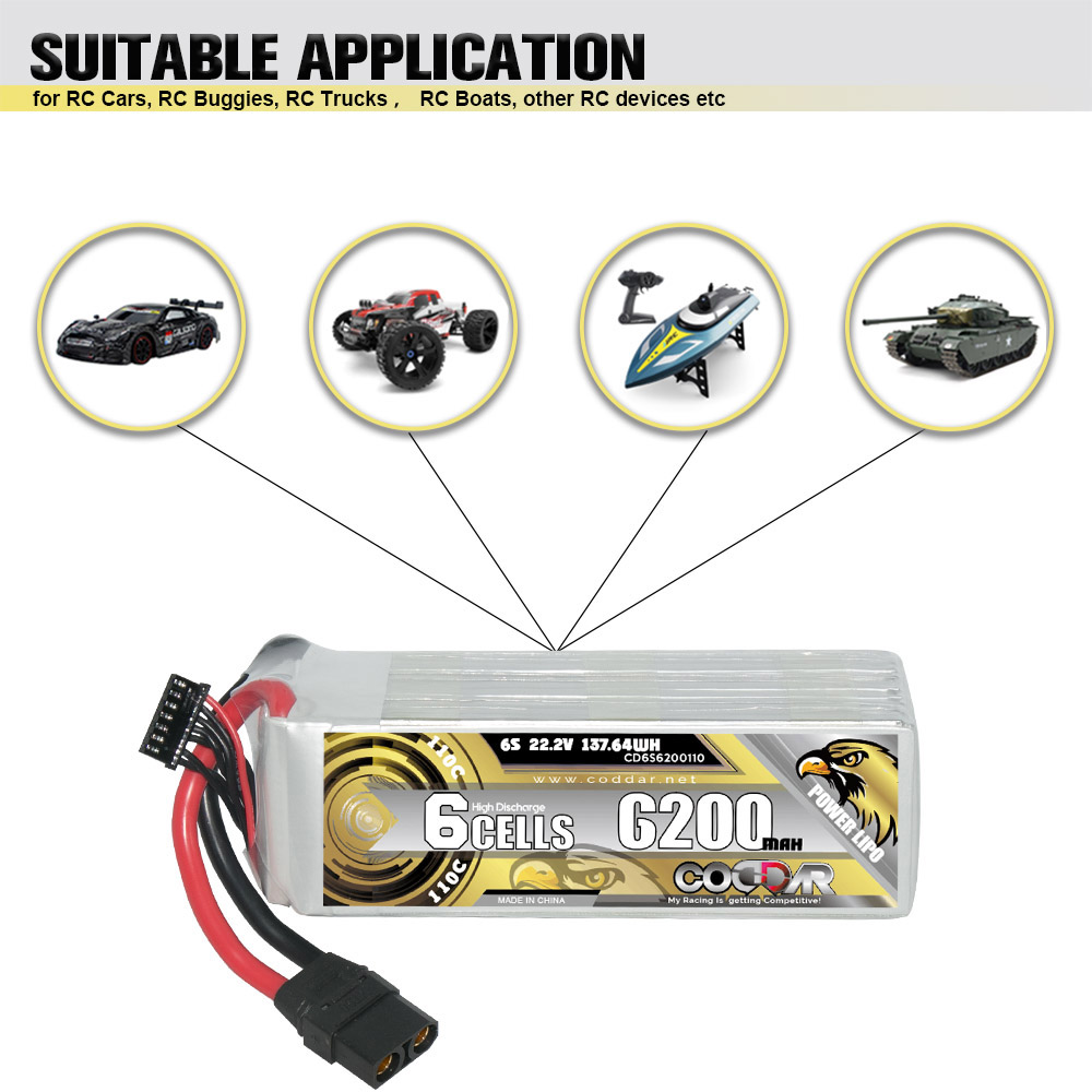CODDAR 2S 6200MAH 22.2V 110C Soft Pack RC Lipo Battery
