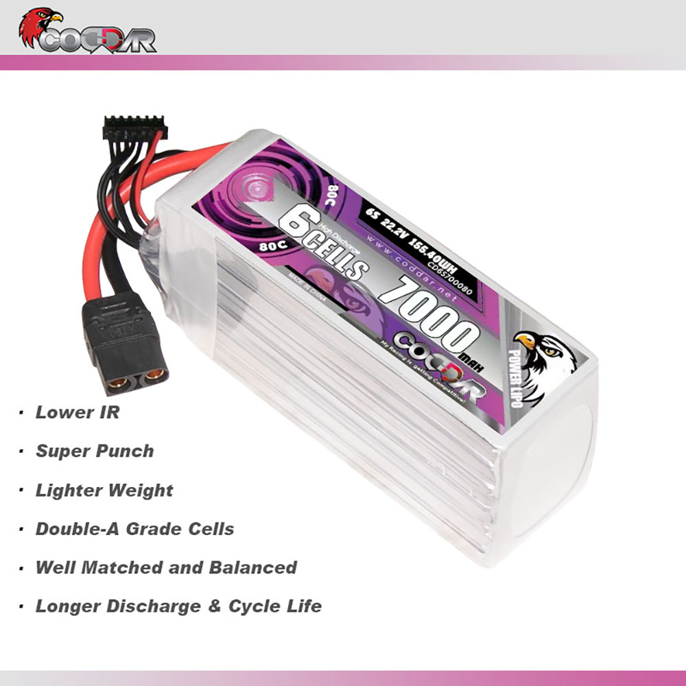 CODDAR 6S 7000MAH 22.2V 80C Soft Pack RC Lipo Battery