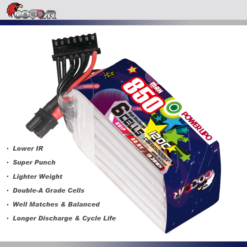 CODDAR 6S 850MAH 22.8V 120C XT30 Soft Pack LiHV RC Lipo Battery
