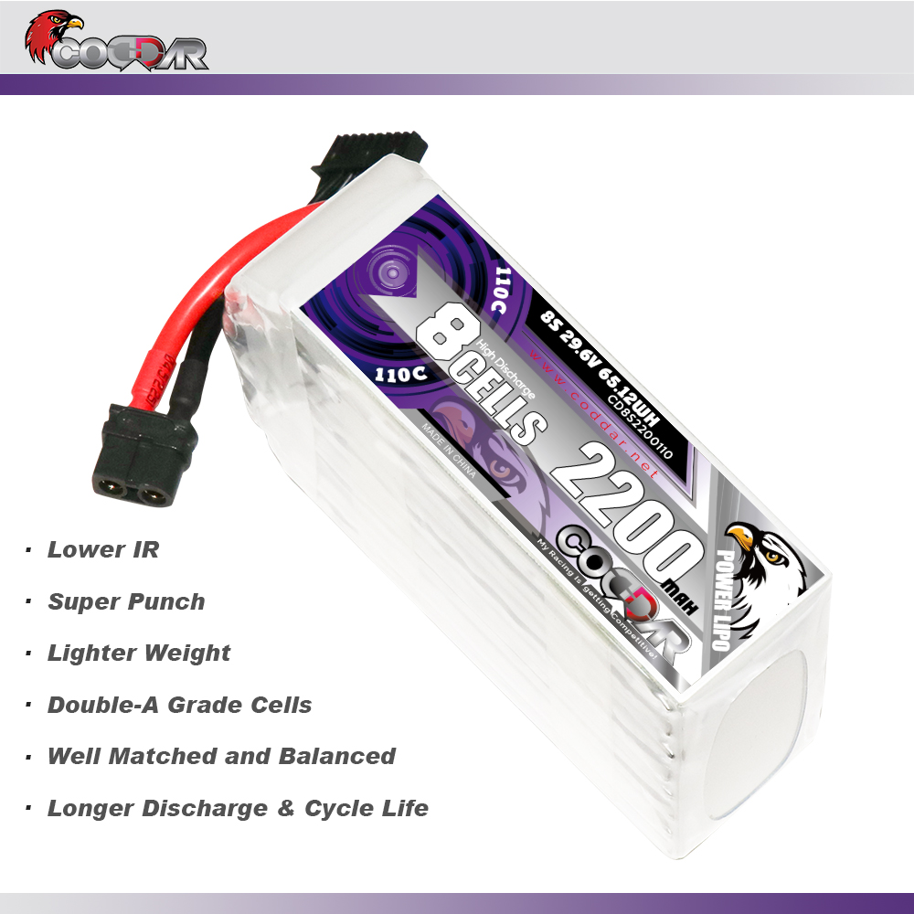CODDAR 8S 2200MAH 29.6V 110C Soft Pack RC Lipo Battery