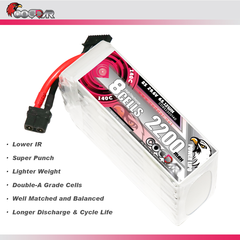 CODDAR 8S 2200MAH 29.6V 140C Soft Pack RC Lipo Battery