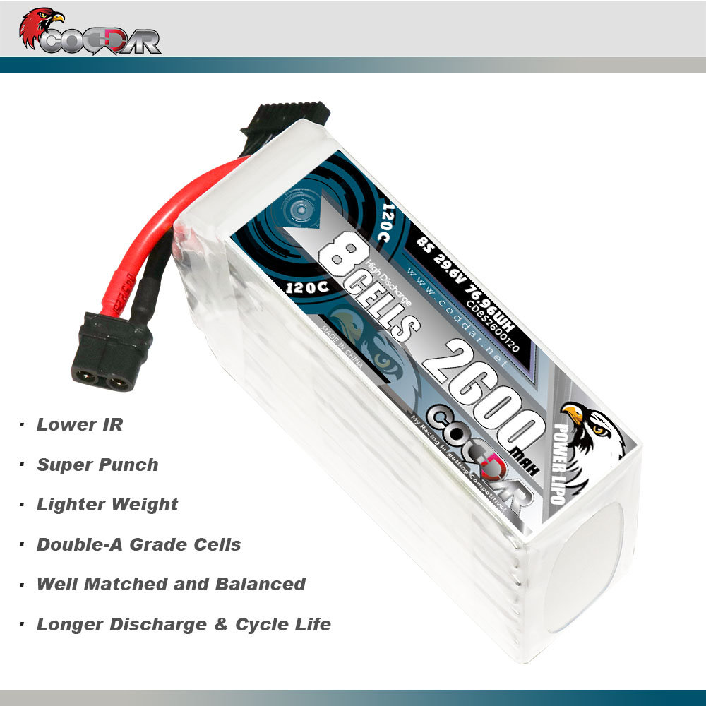 CODDAR 8S 2600MAH 29.6V 120C Soft Pack RC Lipo Battery