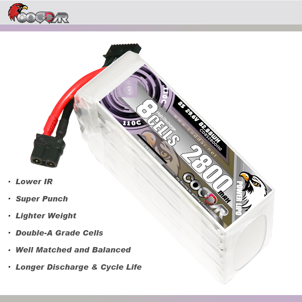 CODDAR 8S 2800MAH 29.6V 110C Soft Pack RC Lipo Battery