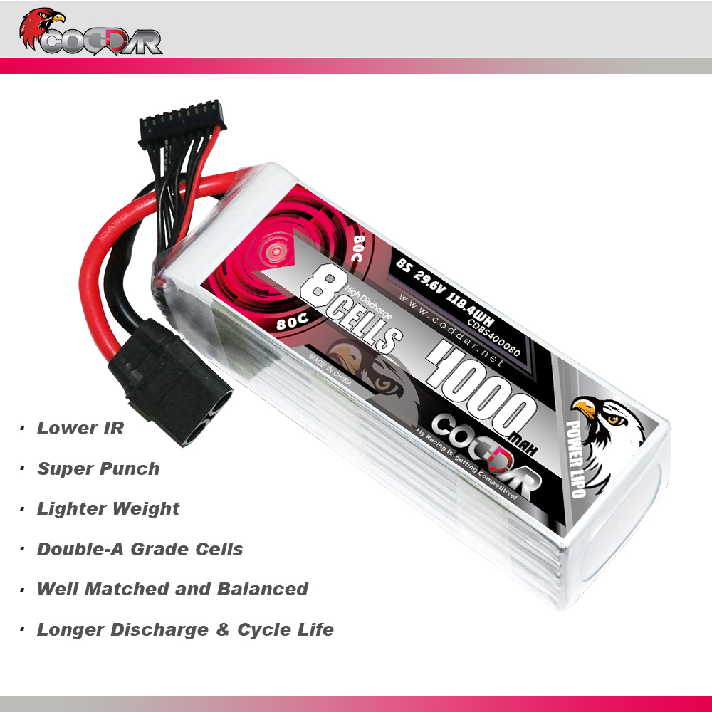 CODDAR 8S 4000MAH 29.6V 80C Soft Pack RC Lipo Battery
