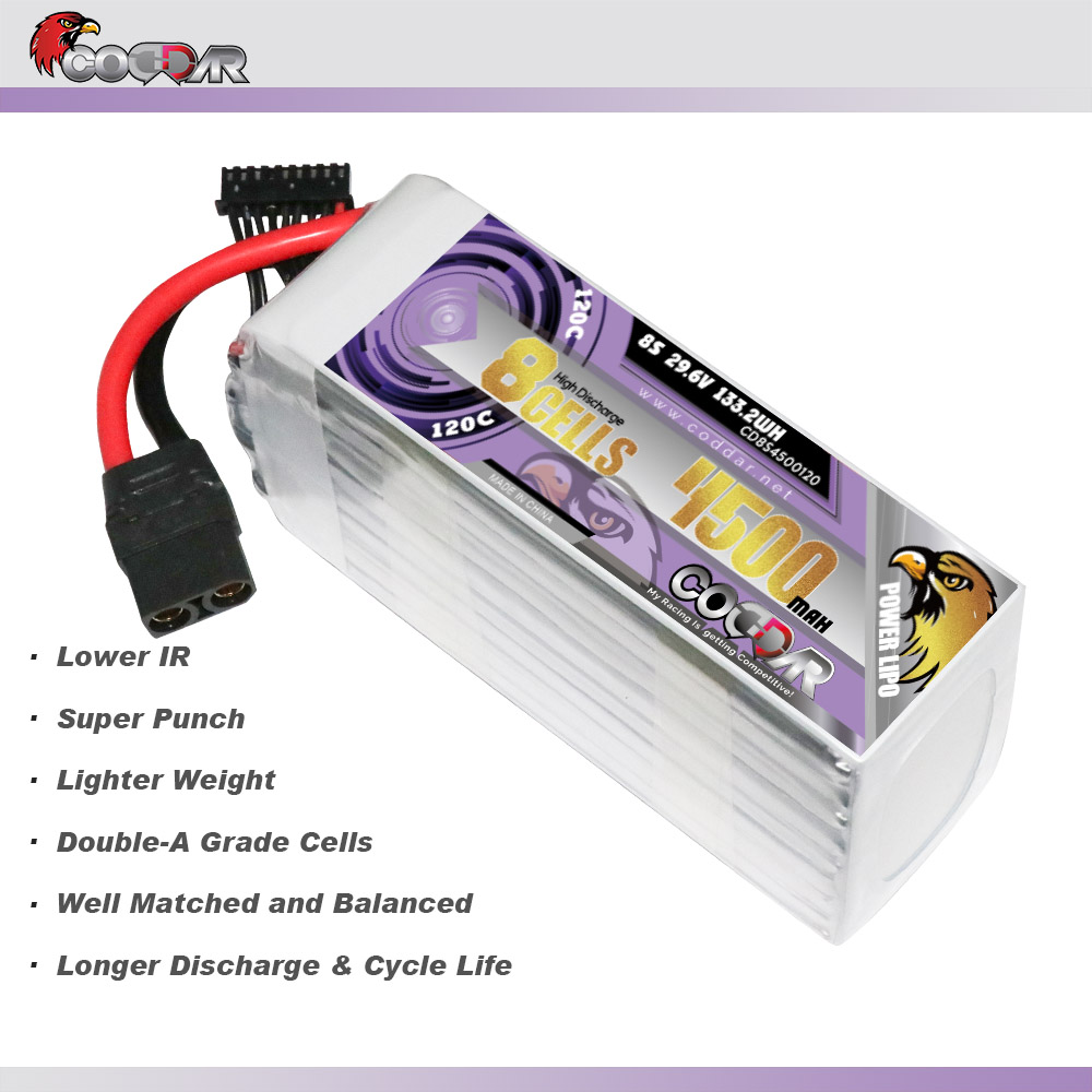 CODDAR 8S 4500MAH 29.6V 120C Soft Pack RC Lipo Battery