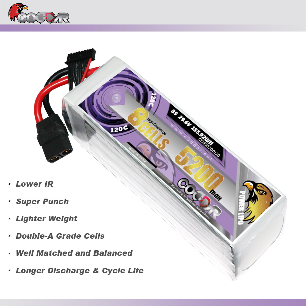 CODDAR 8S 5200MAH 29.6V 120C Soft Pack RC Lipo Battery