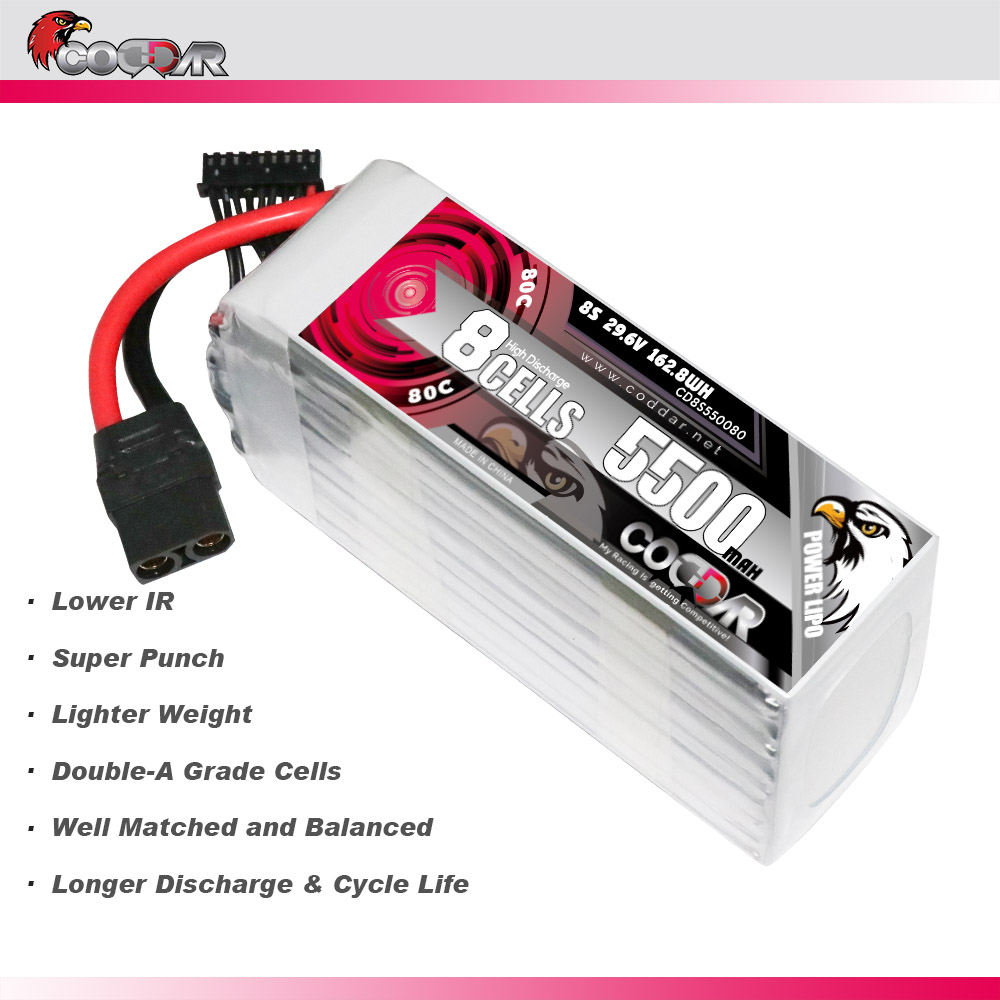 CODDAR 8S 5500MAH 29.6V 80C Soft Pack RC Lipo Battery