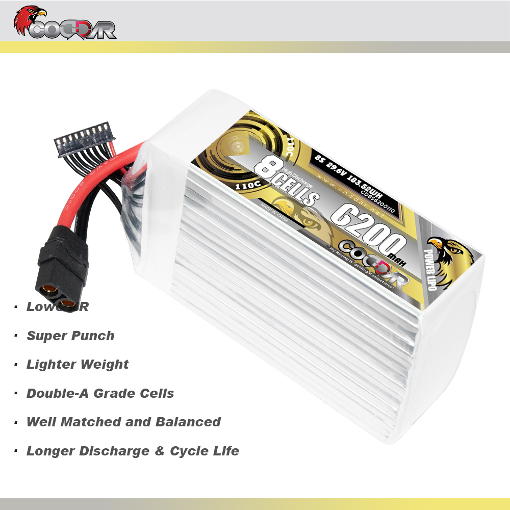 CODDAR 8S 6200MAH 29.6V 110C Soft Pack RC Lipo Battery