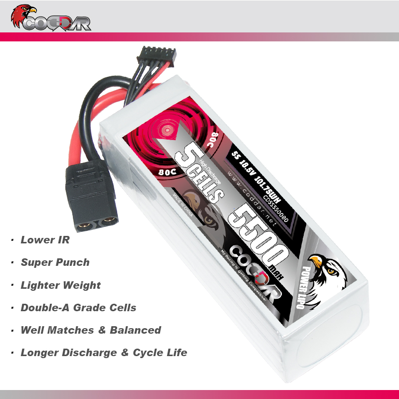 CODDAR 5S 5500MAH 18.5V 80C XT90 Soft Pack RC Lipo Battery