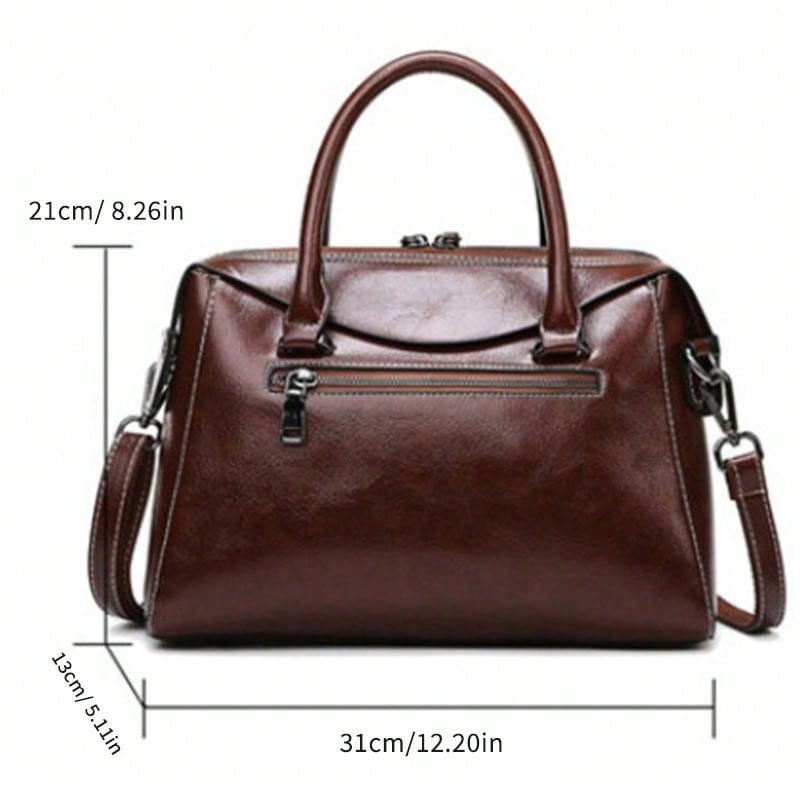 A retro brown leather handbag with double zippers, large capacity, simple space, European and American style, arm-in-arm on one shoulder, suitable for women's daily dating gifts.
