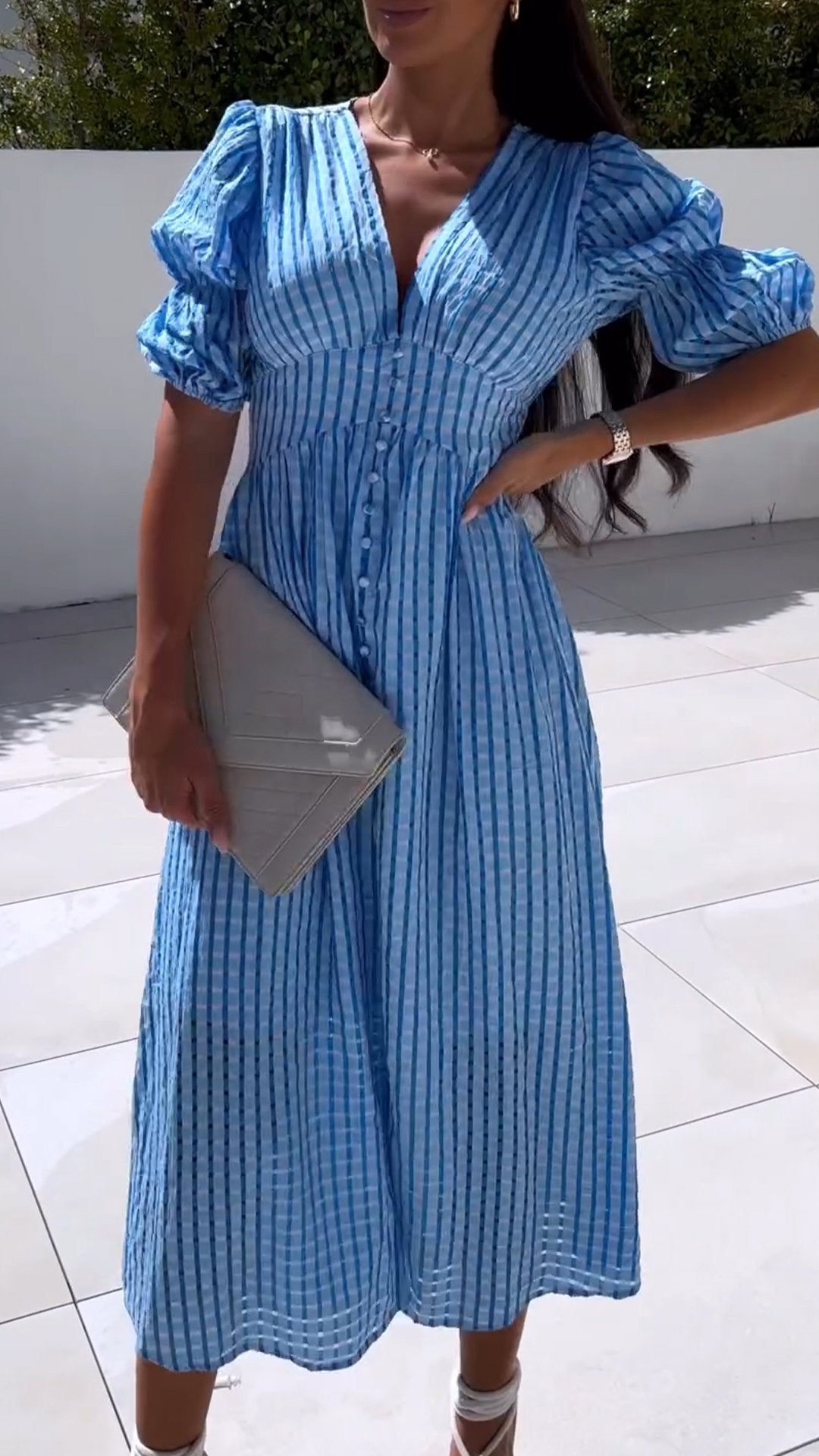 Vneck Puff Sleeve Dress