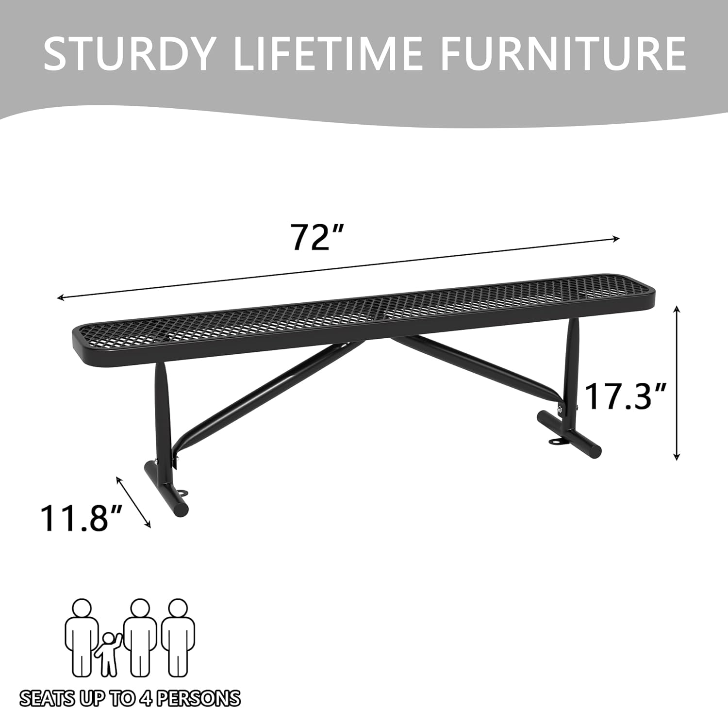 6 Feet Heavy Duty Metal Park Bench for Outside, Outdoor Bench with Portable Frame, Commercial Benches for Shopping Mall