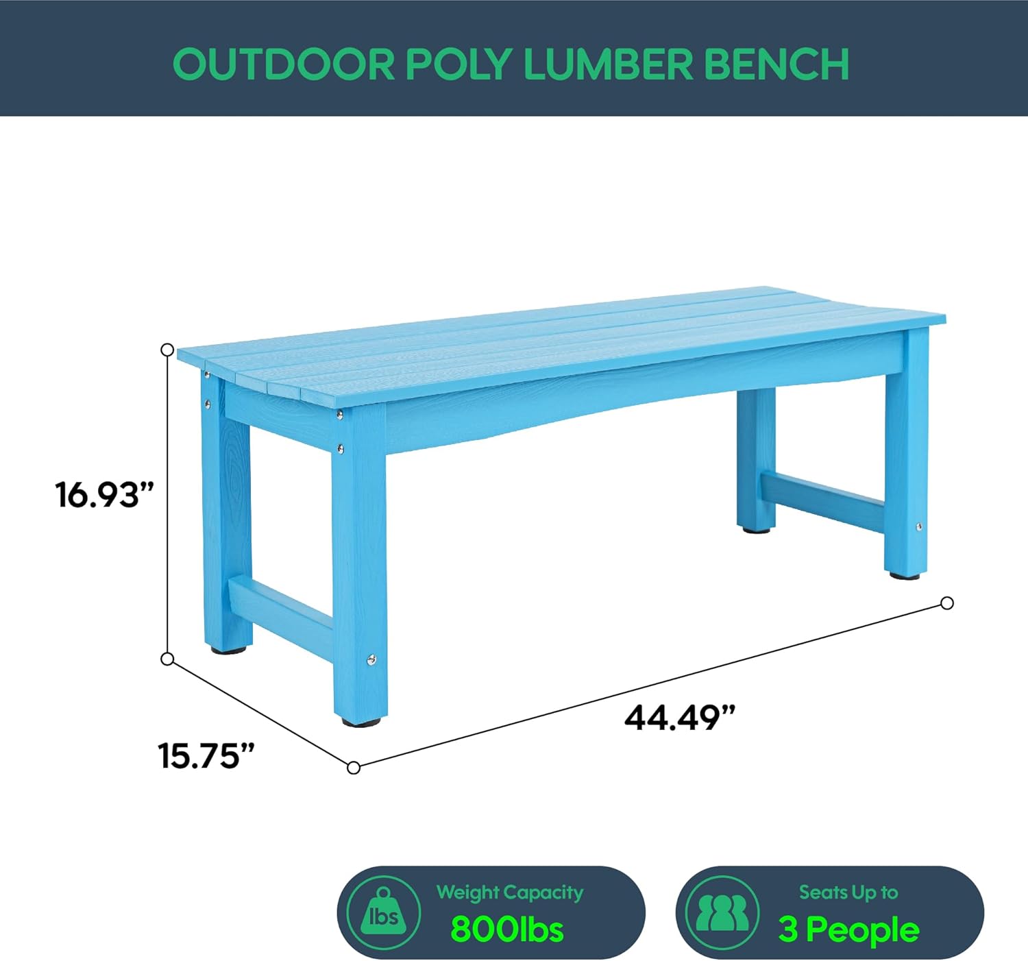 Weatherproof HIPS Outdoor Bench, 2-Person Patio Dining Bench, All-Weather Poly Lumber Garden Bench