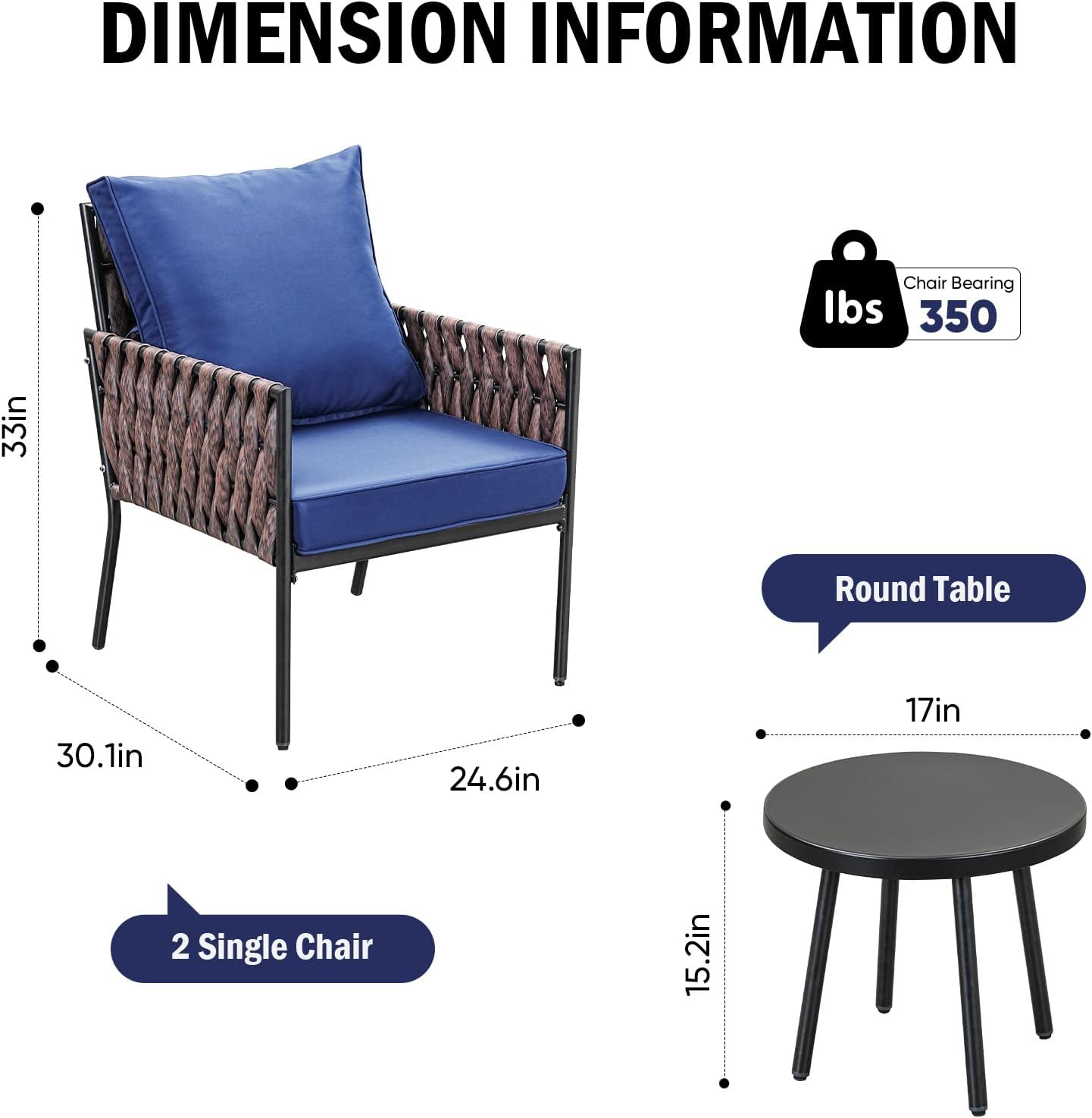 3-Piece Wider Outdoor Metal Seating Sofa with High Back