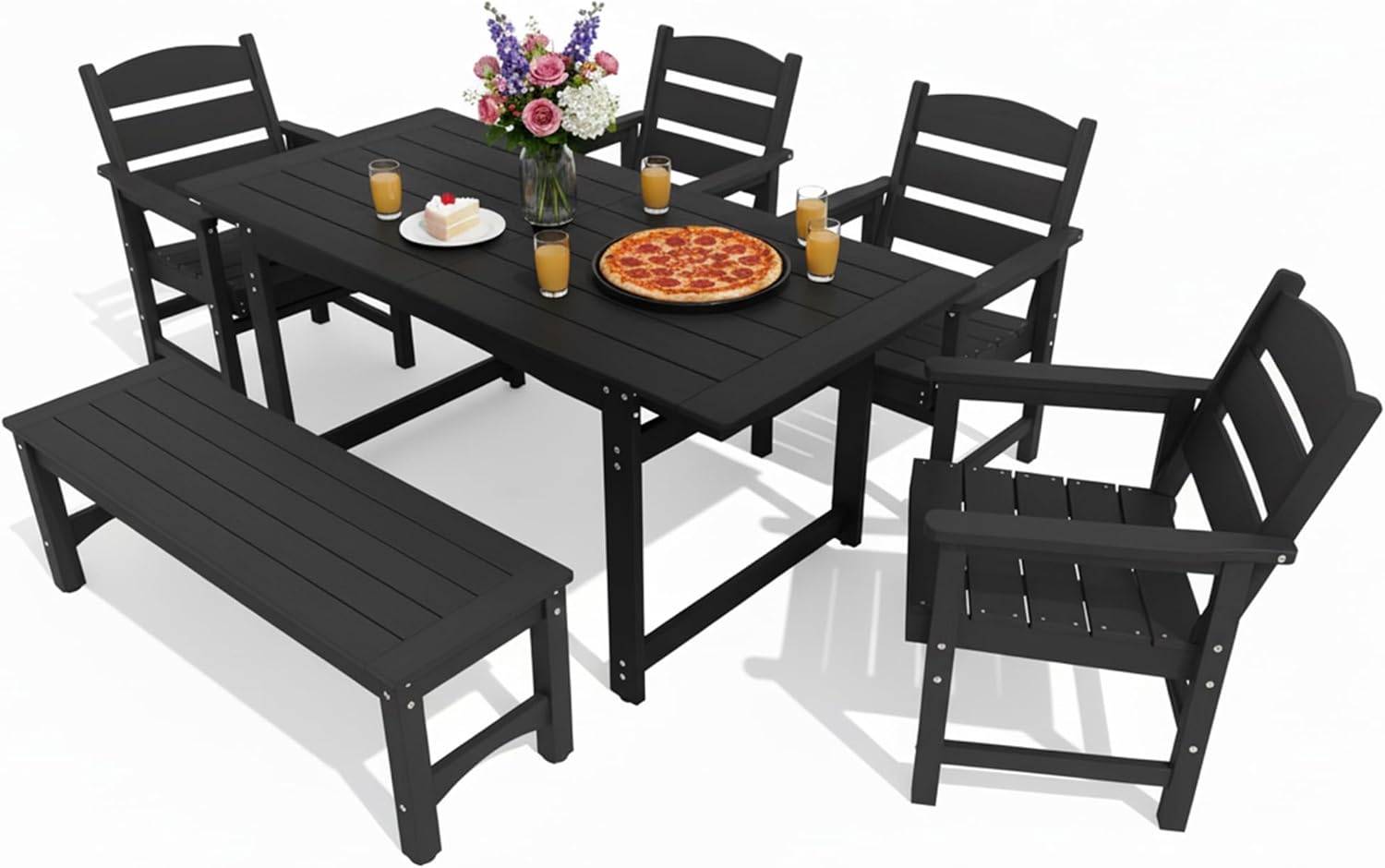 6-Piece HIPS Patio Dining Set, Outdoor Dining Table and Chairs Set with Umbrella Hole, Weatherproof Dining Table Set for 6 Person