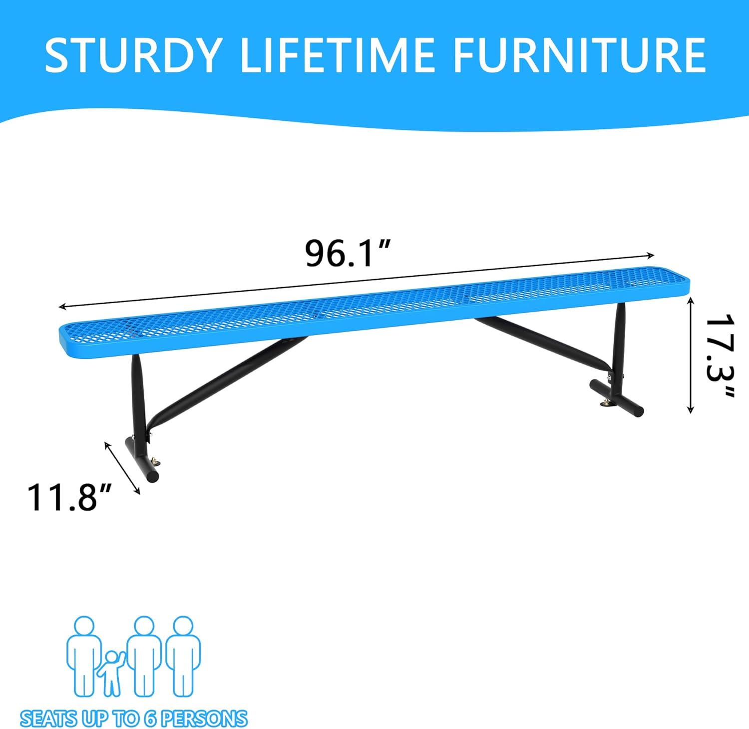 8 Feet Heavy Duty Metal Park Bench for Outside, Outdoor Bench with Portable Frame, Commercial Benches for Shopping Mall, Store