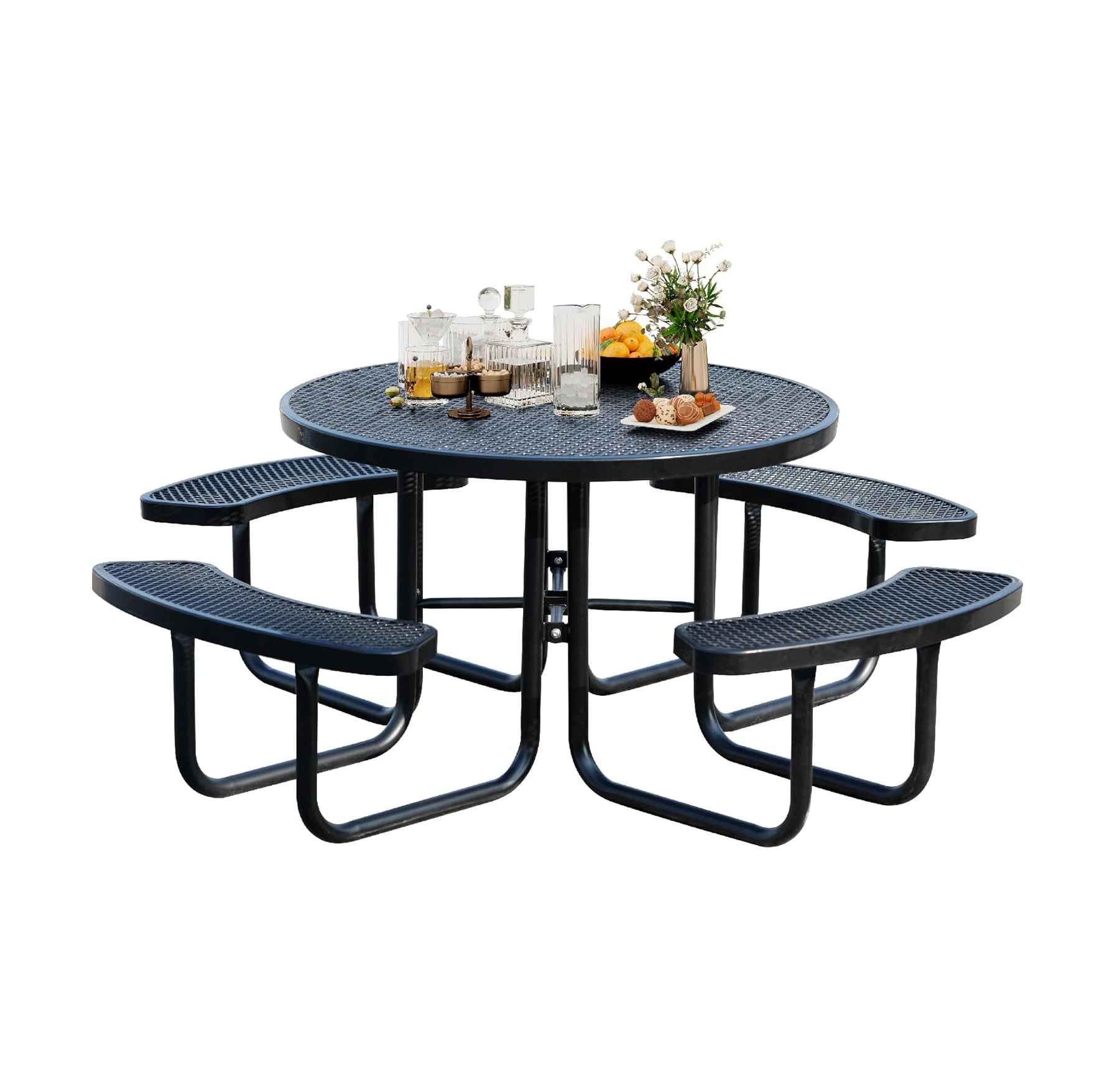 8-Person Picnic Tables for Outdoors, Industrial 46" Expanded Metal Round Picnic Table