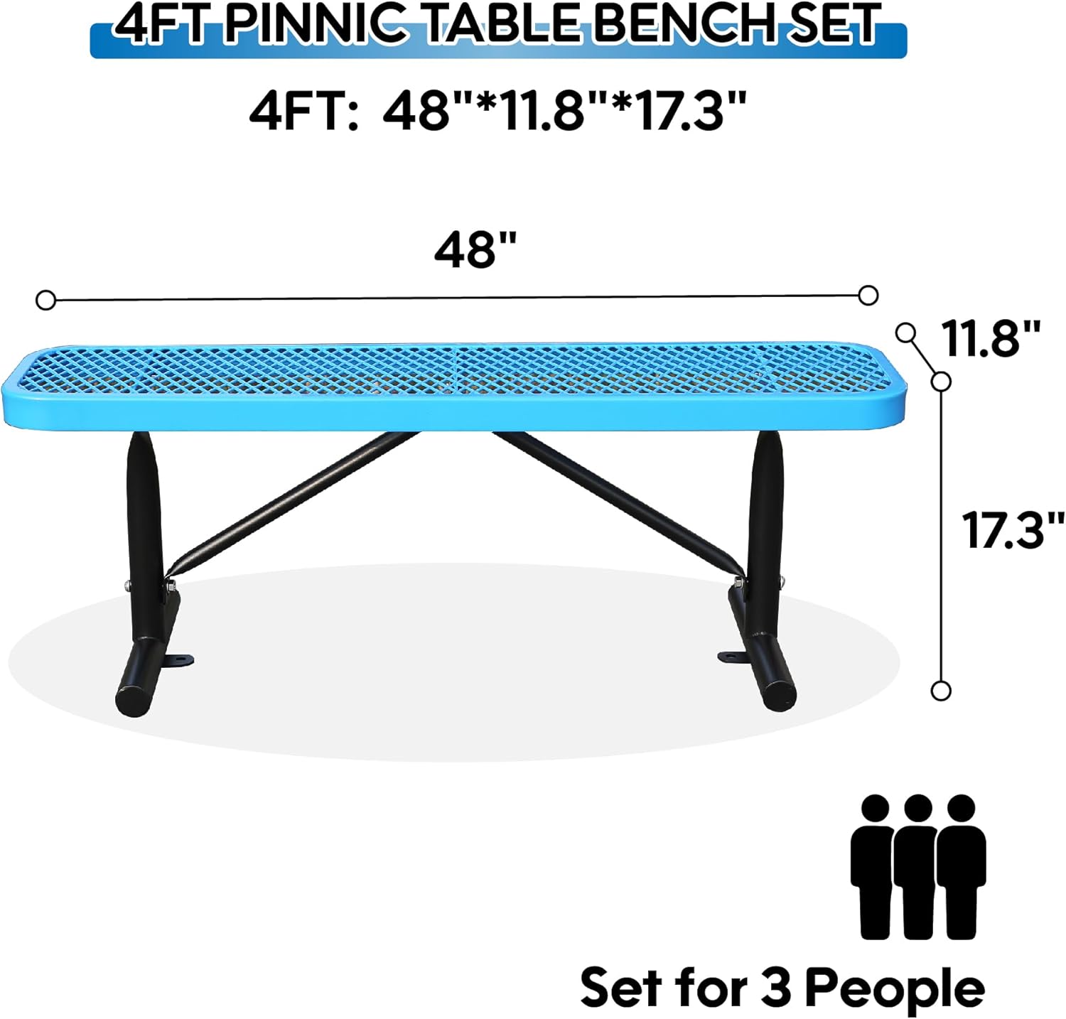 4 Feet Heavy Duty Metal Park Bench for Outside, Outdoor Bench with Portable Frame, Commercial Benches for Shopping Mall, Store, Park, Patio, Deck