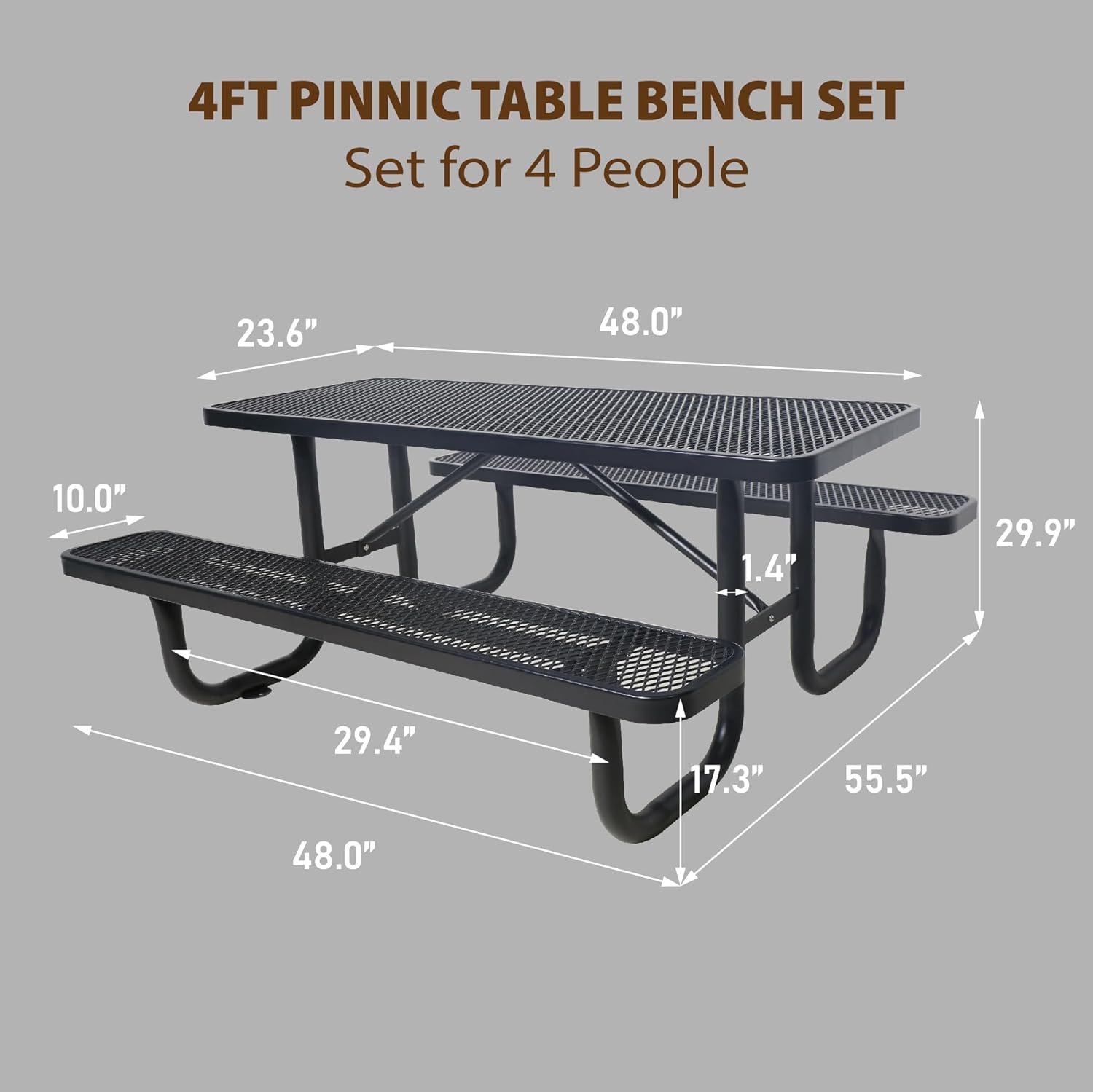 4FT Metal Picnic Tables for Outdoors, Commercial Rectangular Picnic Table and Bench Set for Outside