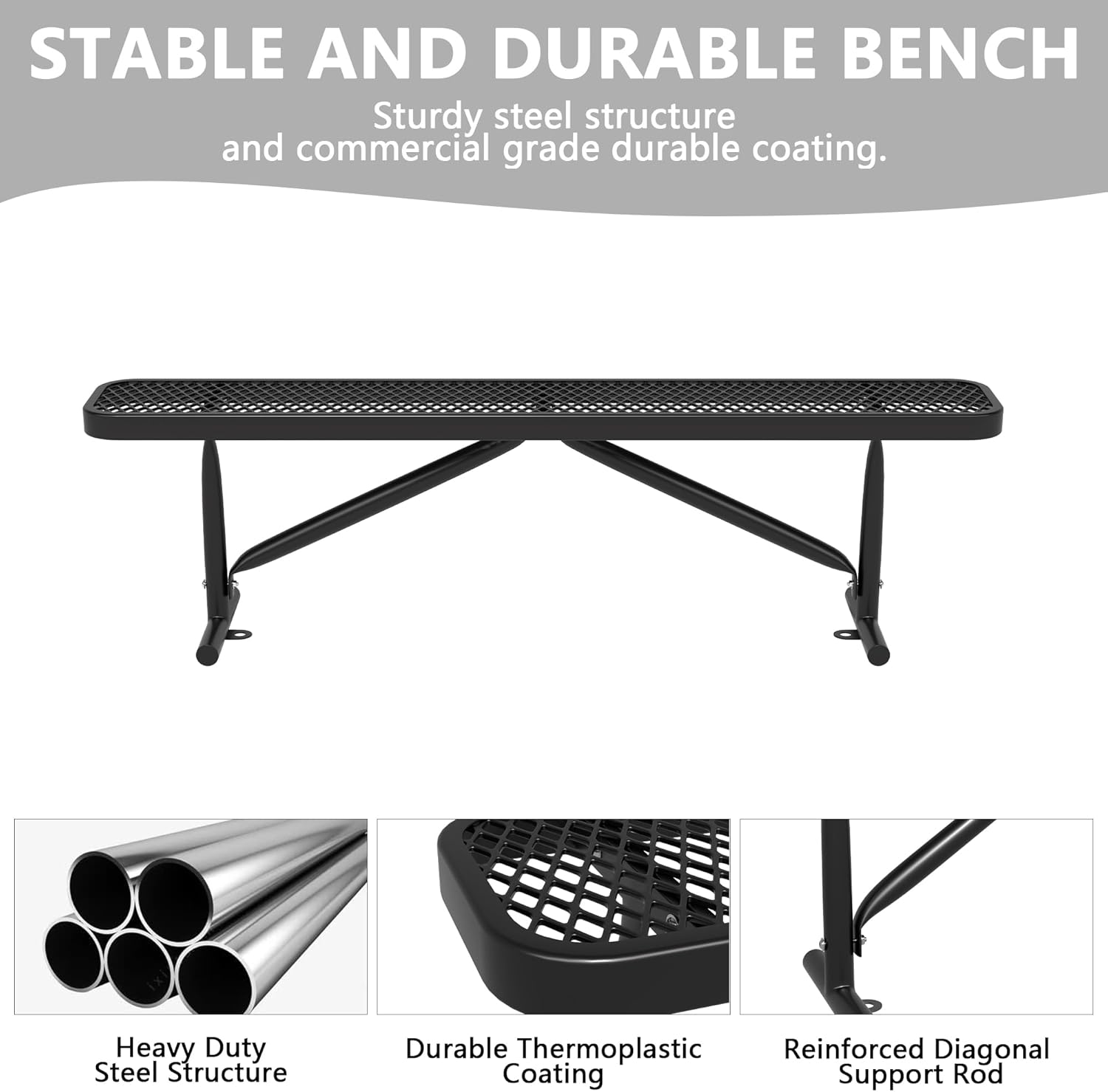 6 Feet Heavy Duty Metal Park Bench for Outside, Outdoor Bench with Portable Frame, Commercial Benches for Shopping Mall