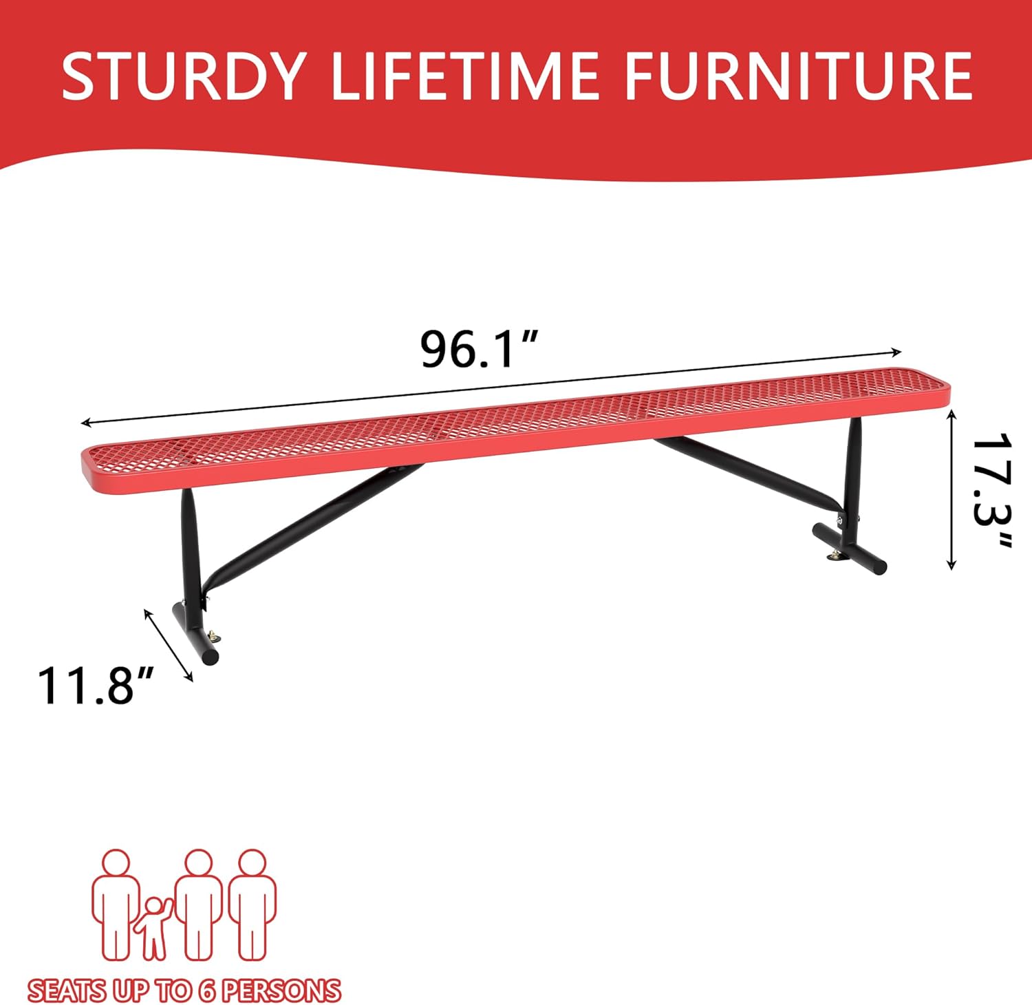 8 Feet Heavy Duty Metal Park Bench for Outside, Outdoor Bench with Portable Frame