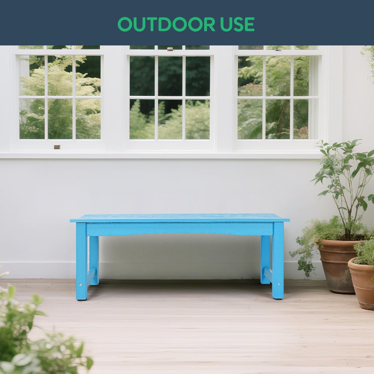 Weatherproof HIPS Outdoor Bench, 2-Person Patio Dining Bench, All-Weather Poly Lumber Garden Bench
