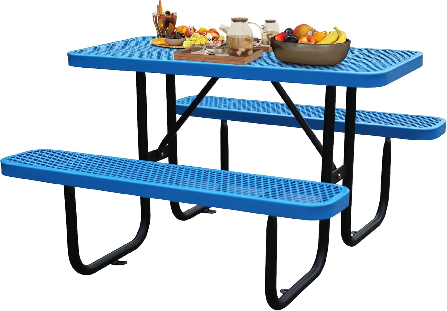 4FT Metal Picnic Tables for Outdoors, Commercial Rectangular Picnic Table and Bench Set for Outside